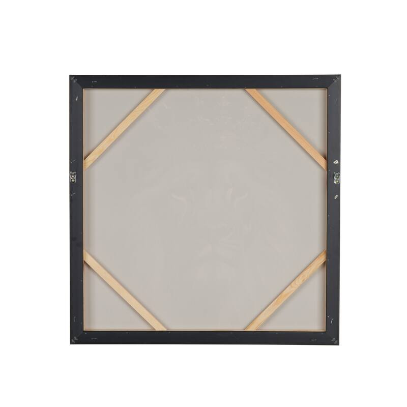 Black Polystone Shaded Lion Framed Wall Art with Gold Jeweled Crown