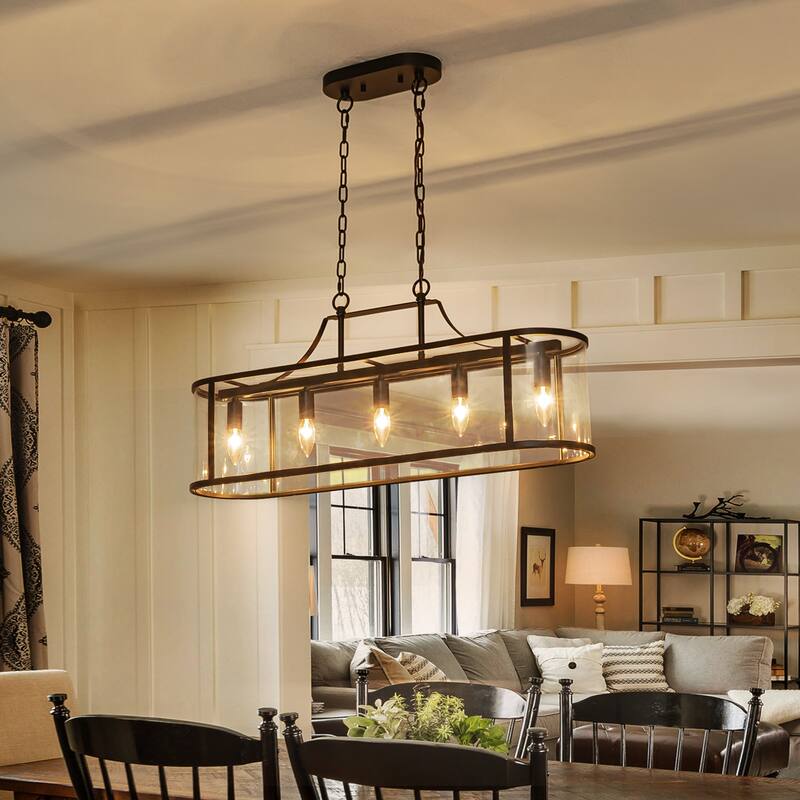 33 in. Rectangular Linear Kitchen Island Chandelier with Glass