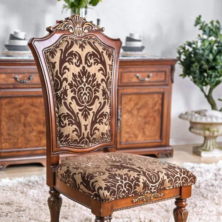 Decorative Traditional Side Chairs Set Brown Cherry Finish