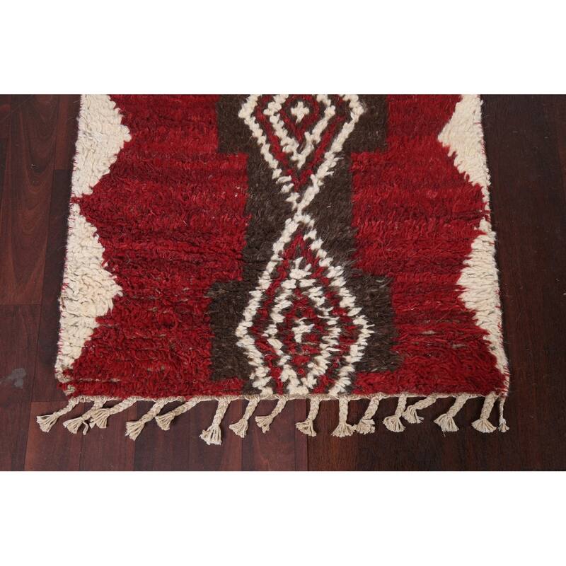 Geometric Tribal Moroccan Runner Rug Wool Hand-knotted Oriental Carpet - 2'4" x 12'5"