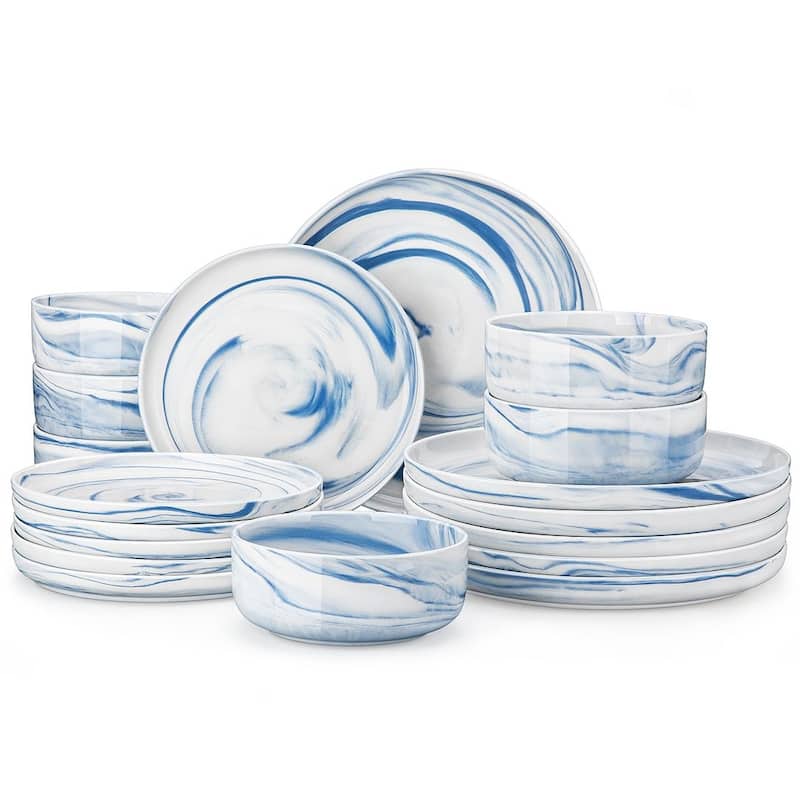 MALACASA LUNA 12-piece Porcelain Dinnerware Set (Service for 4) - MarbleBlue