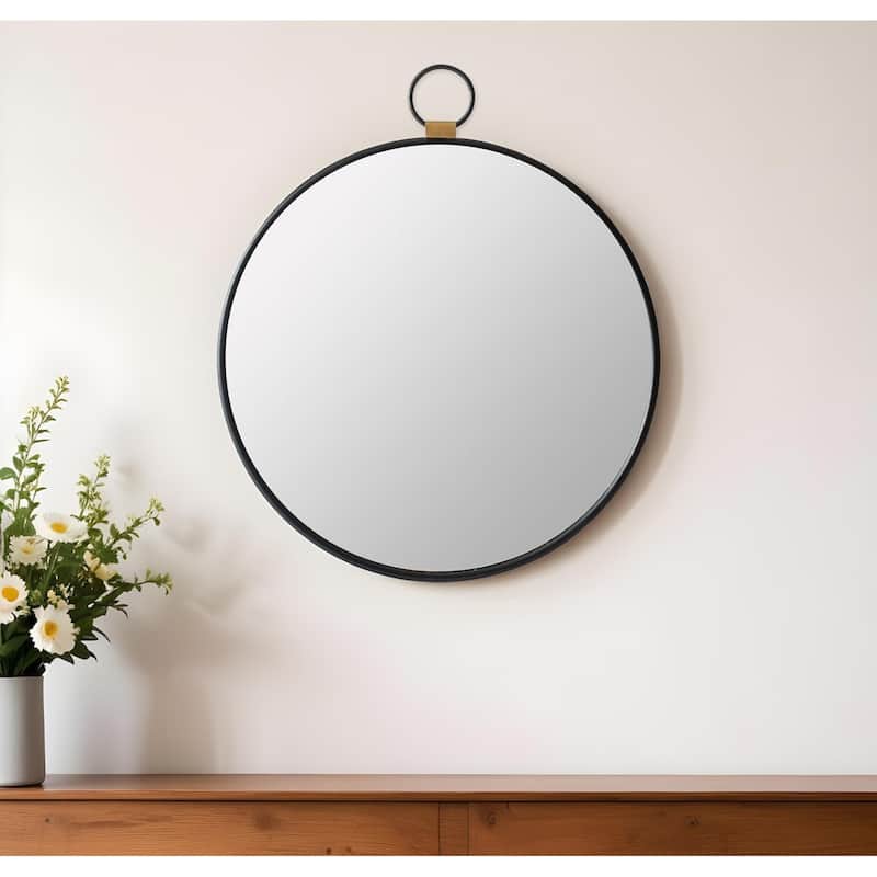 HomeRoots 28" Black Round Iron Framed Accent Mirror - 24' X '27.6' X '0.8 - Black - 24' X '27.6' X '0.8