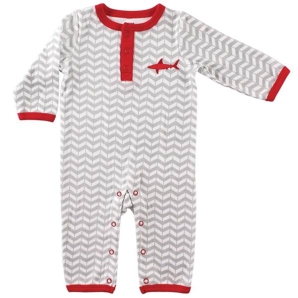 slide 1 of 1, Yoga Sprout Baby Boy Cotton Coveralls 1pk, Shark 0 - 3 Months - Red