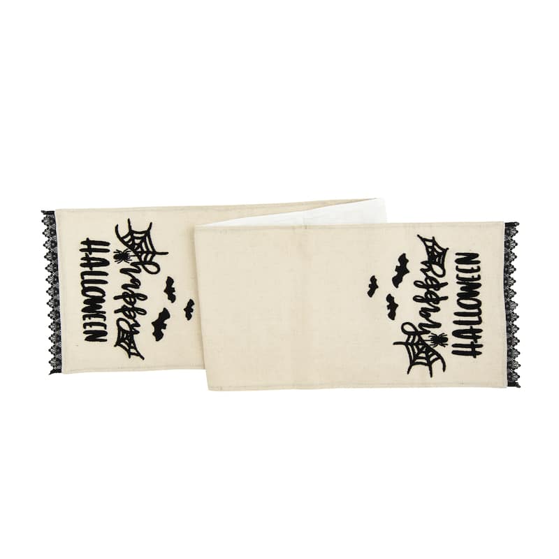 Happy Halloween Black And White Embroidered Table Runner
