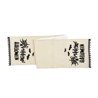 Happy Halloween Black And White Embroidered Table Runner