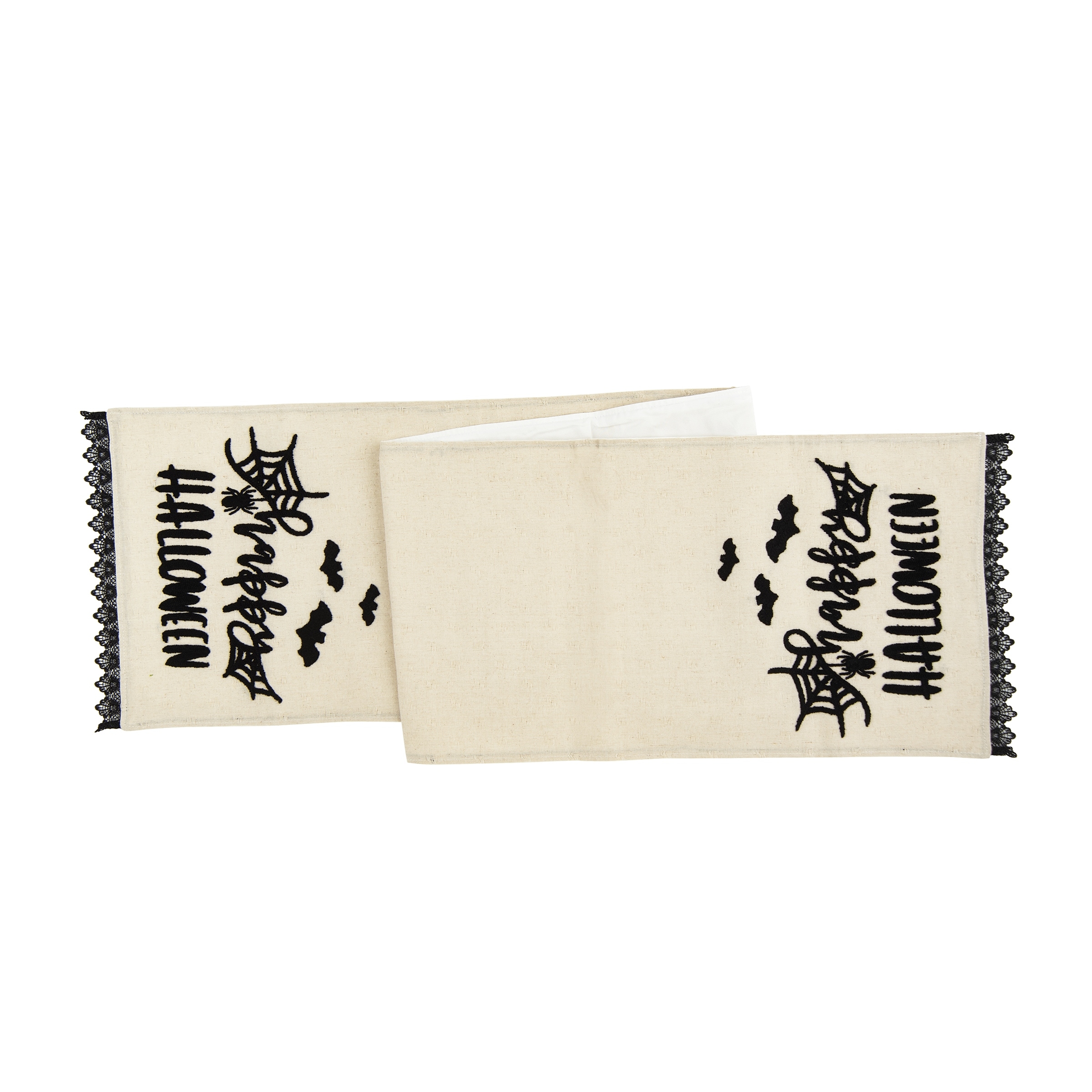 Happy Halloween Black And White Embroidered Table Runner 14" x 72" - 14" x 72"