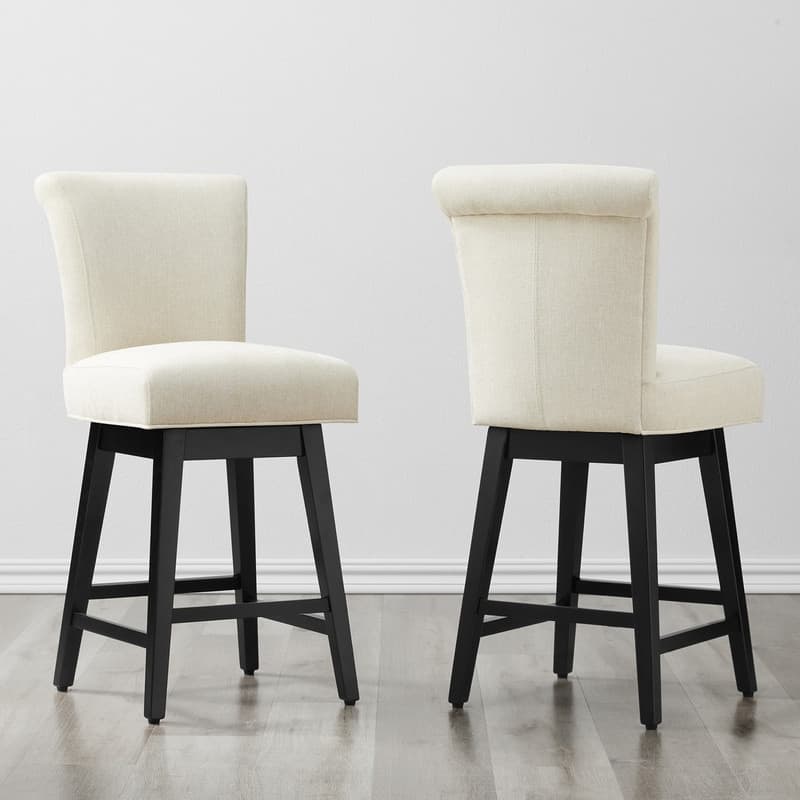 Spruce & Spring Noah Upholstered 26-inch Counter Height Swivel Barstool Set - Set of 2 - Off-White - Counter Height