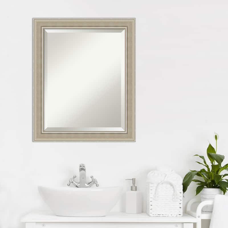 Mezzo Silver Beveled Wood Framed Bathroom Vanity Wall Mirror - Mezzo Silver