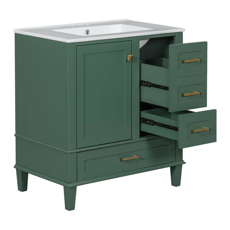 30" Elegantly Modern Bathroom Vanity with Sink Combo Set and 1 Soft Closing Door and 3 Drawers