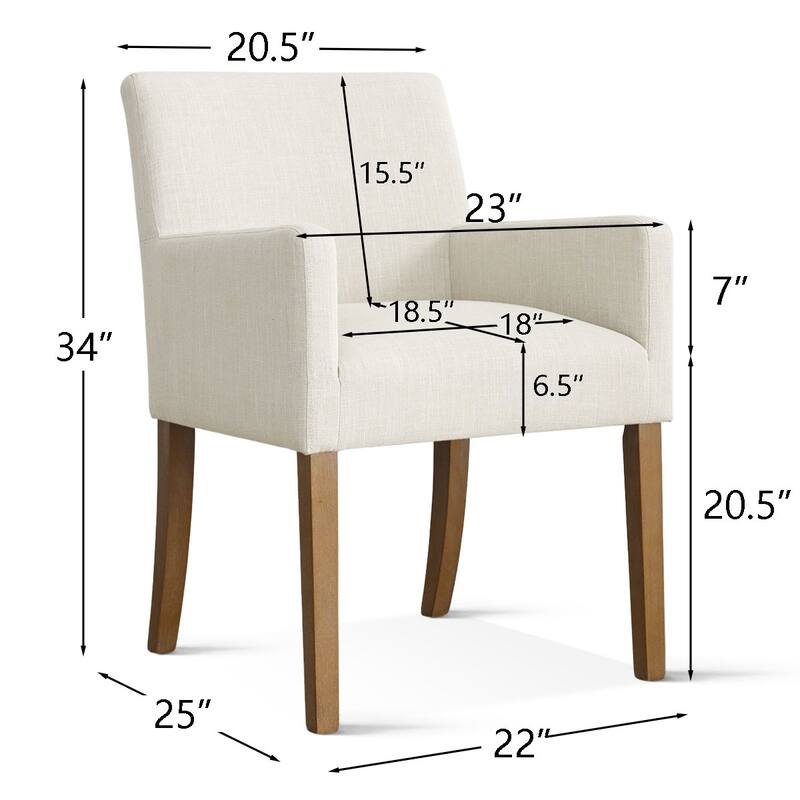 Linen Upholstered Armchairs with Wide Seat, High Back and Solid Wood Legs, Set of 6