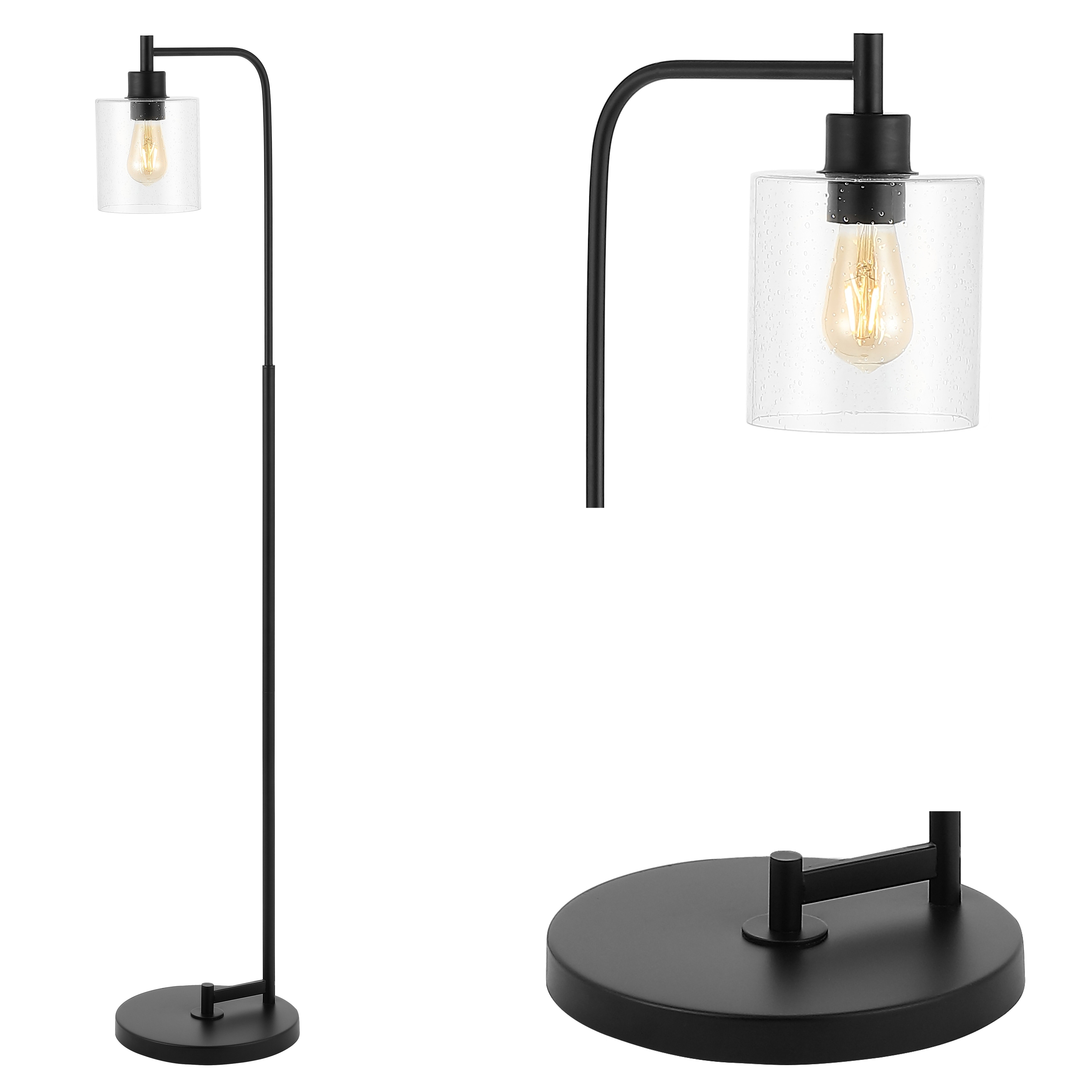 JONATHAN Y Kathryn Modern 60" Iron/Seeded Glass Farmhouse Industrial LED Floor Lamp, Black - 1 Bulb
