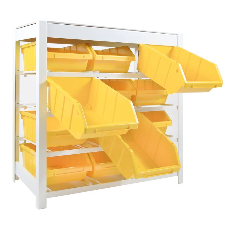 4 Tires 12 Bins Steel Botless Bin Storage System in Yellow (33 in. W x