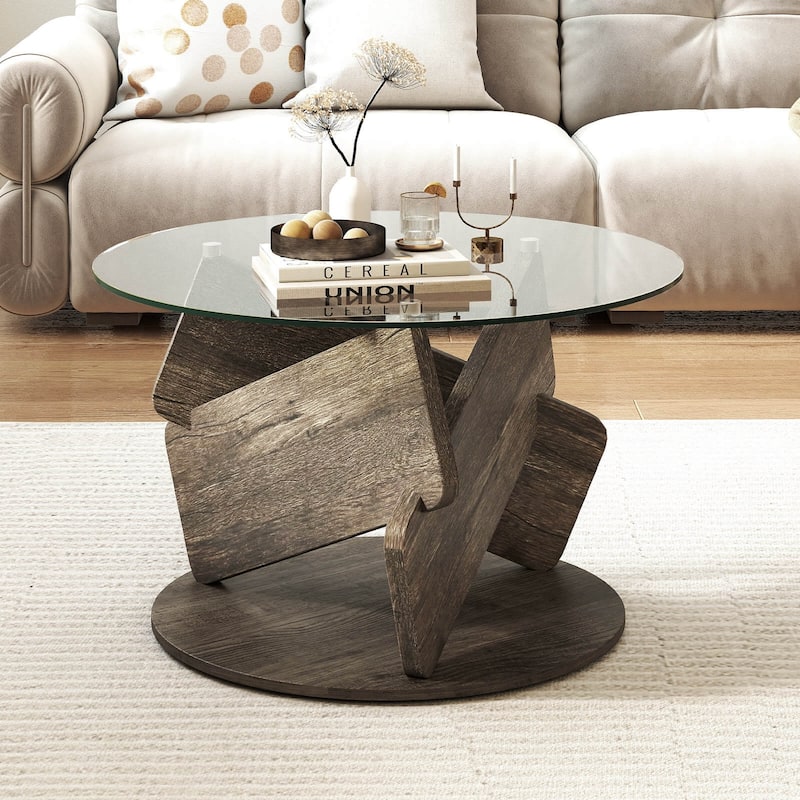 Costway Round Glass Coffee Table 32" Modern Center Table with Clear - See Details
