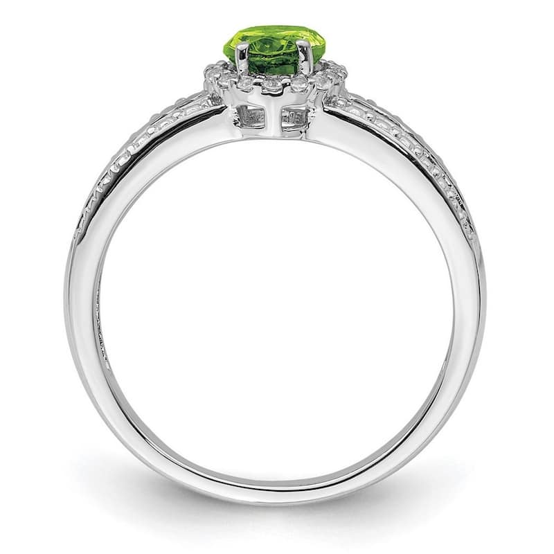 Curata 925 Sterling Silver Open back Polished Peridot and White Topaz Ring