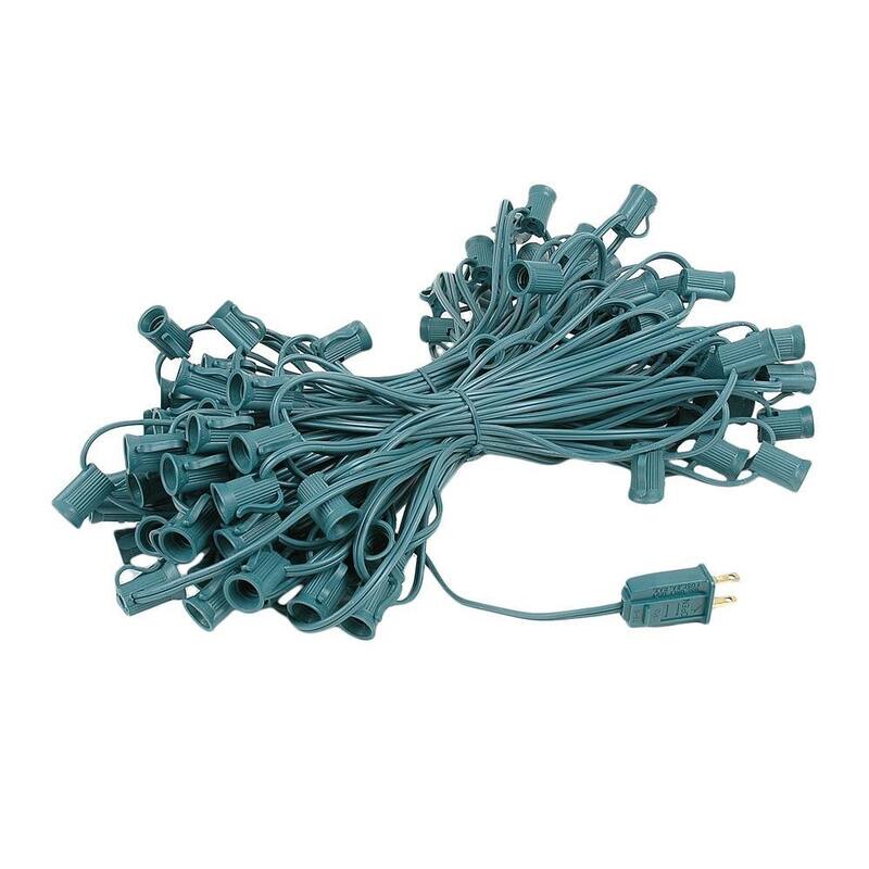 100 Foot C7 Ceramic Christmas Light Set, Hanging String Light, Green Wire