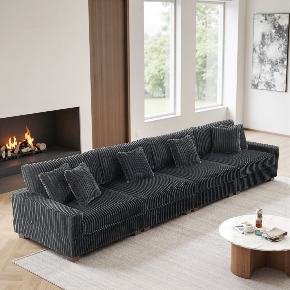 Modular Cotton Flannel Plush Sectional Sofa with Ottomans