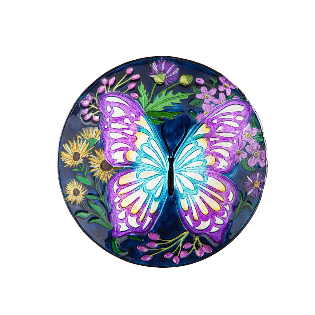 18" Hand Painted and Embossed Bird Bath, Butterfly Meadow