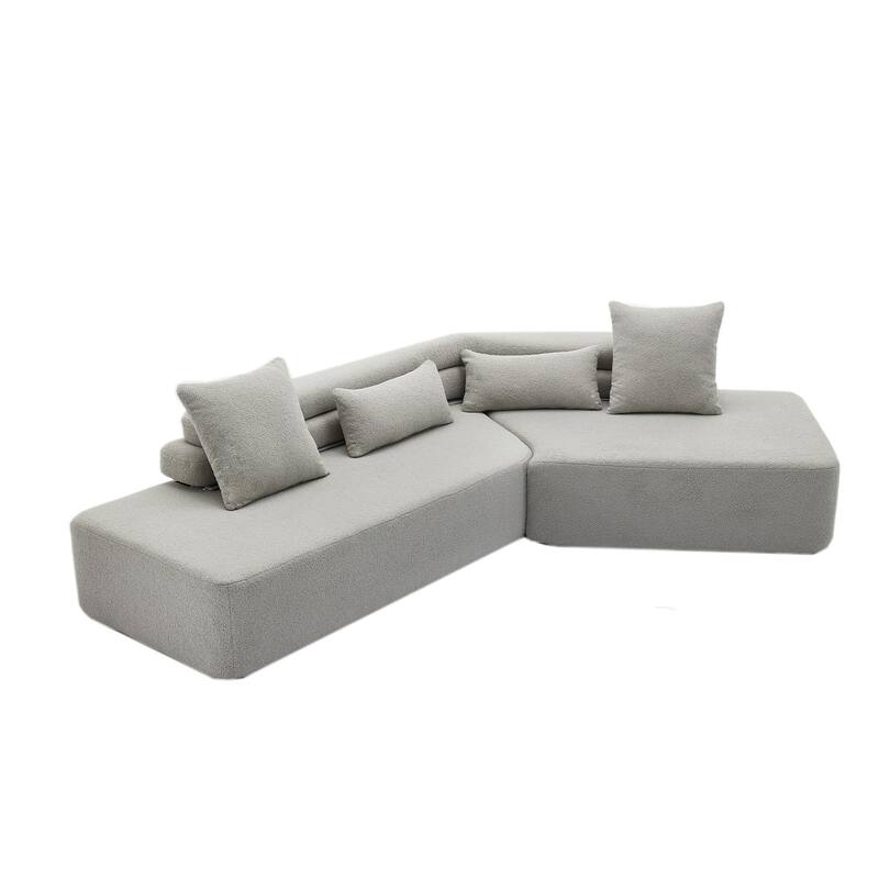 128" Polyester Modular 4-Seater Sectional Sofa with Boucle Teddy Fabric, Pocket Spring Support, and No Assembly Required