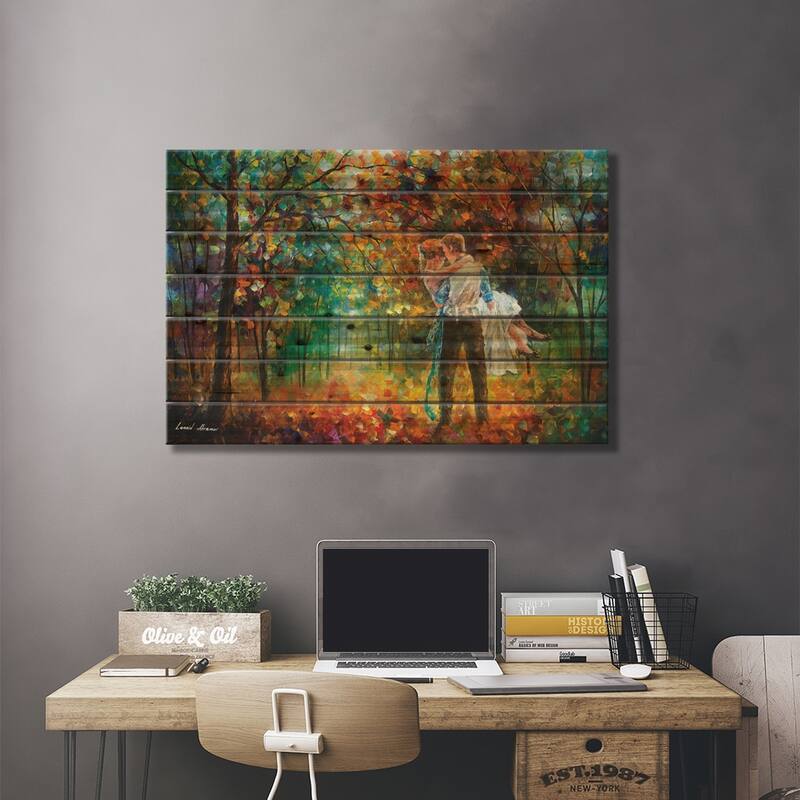 The Moment Of Love Print On Wood by Leonid Afremov - Multi-Color