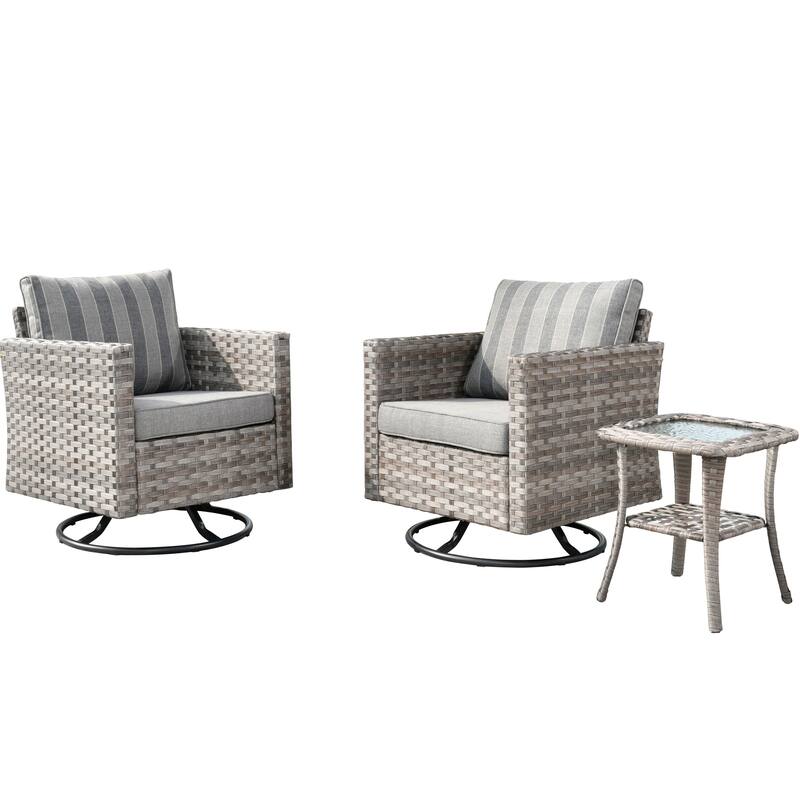HOOOWOOO 3-piece Patio Rattan Outdoor Furniture Swivel Chair Set