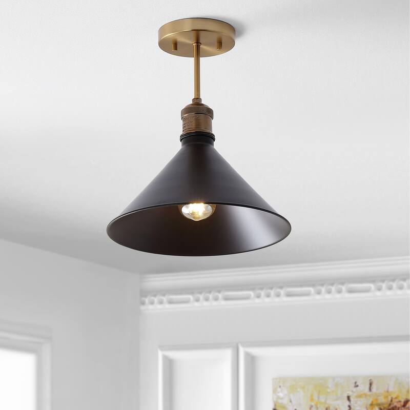 Nira 11" Metal LED Semi-Flush Mount, Oil Rubbed Bronze/Brass Gold by JONATHAN Y - Oil Rubbed Bronze/Brass Gold