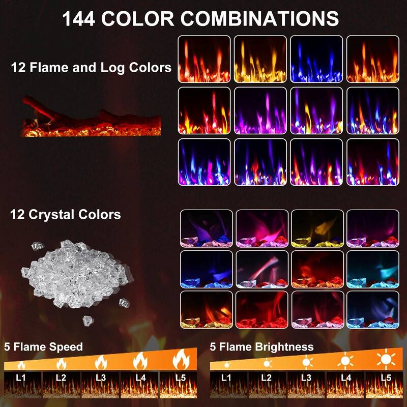 BOSSIN 50" Slim Linear Electric Fireplace with 8H Timer and Overheating Safe Design, 750w/1500w Electric Fireplaces Space Heater