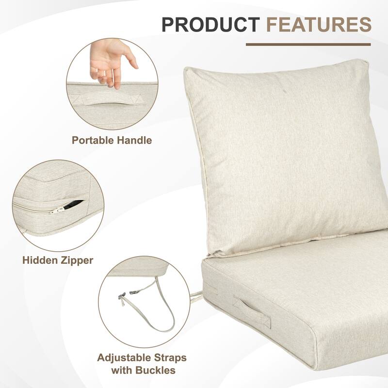 Aoodor Outdoor Deep Seat Cushion Set, Waterproof Patio Furniture Cushions with Adjustable Straps & Removable Cover