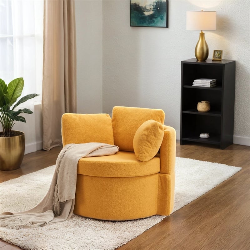 Teddy Fabric Swivel And Storage Chair w/Back Cushion For Living Room