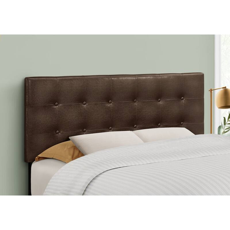 Brown Leather Look Upholstered Headboard, Full Size, Wooden Frame, Easy Assembly - Brown