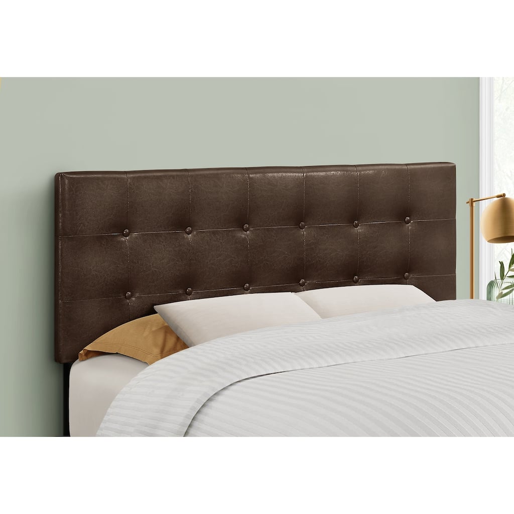 Brown Leather Look Upholstered Headboard, Full Size, Wooden Frame, Easy Assembly