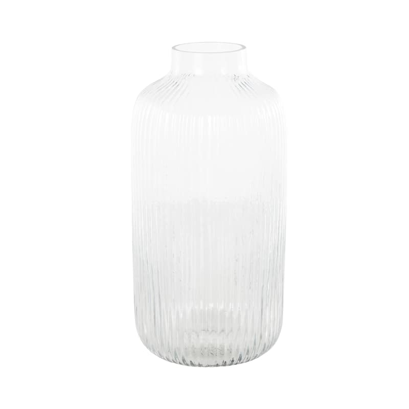Glass Ribbed Fluted Vase - Clear - Roche River Decor