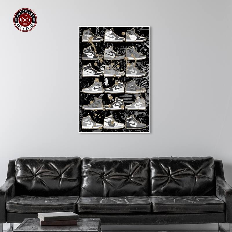 Notoriart Black And White Sneaker Collection Framed Sneaker 1 Piece Canvas Wall Art