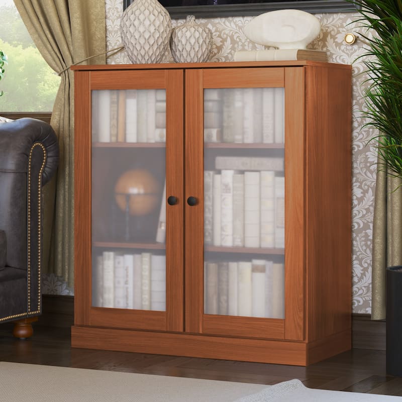 100% Solid Wood 3-shelf Bookcase with Optional Doors by Palace Imports - Frosted Glass Doors - Mocha