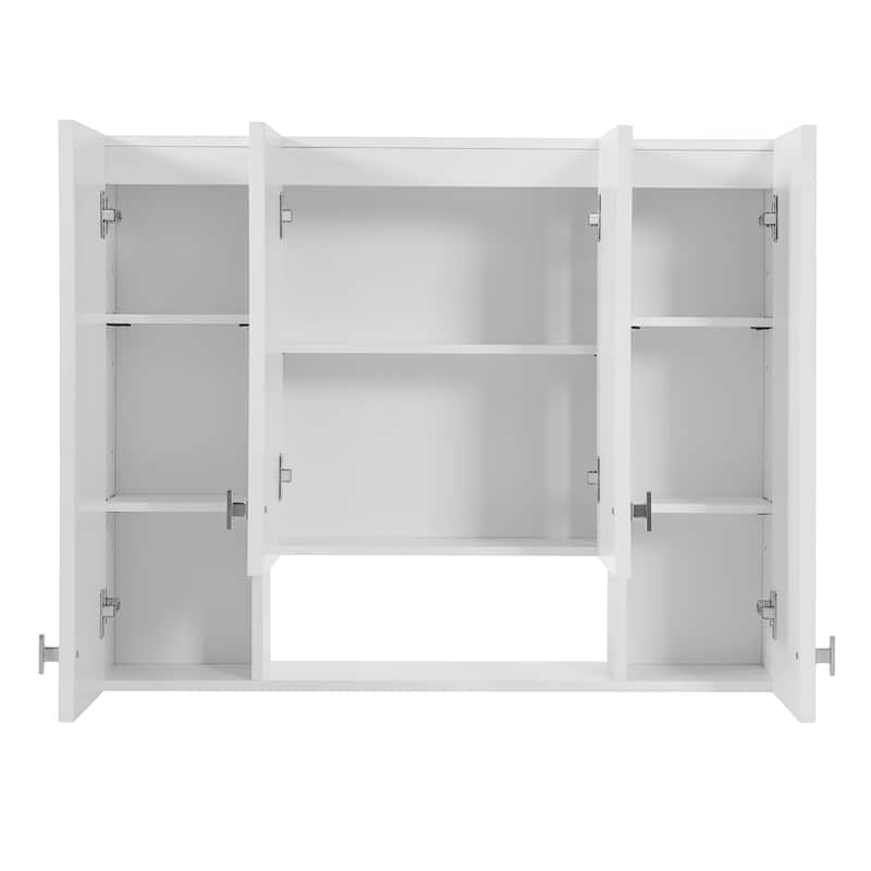 Roomfitters Wall Mounted Medicine Cabinet with 5 Adjustable Shelves, Modern Mirror Storage with Open Shelving, White
