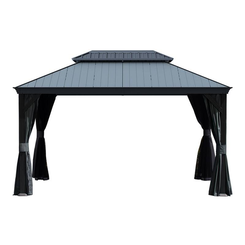 Domi 10x14FT Resin Hardtop Gazebo with Drainage Gutter, 2025 Upgraded Outdoor Metal Gazebo Canopy with Double Roof