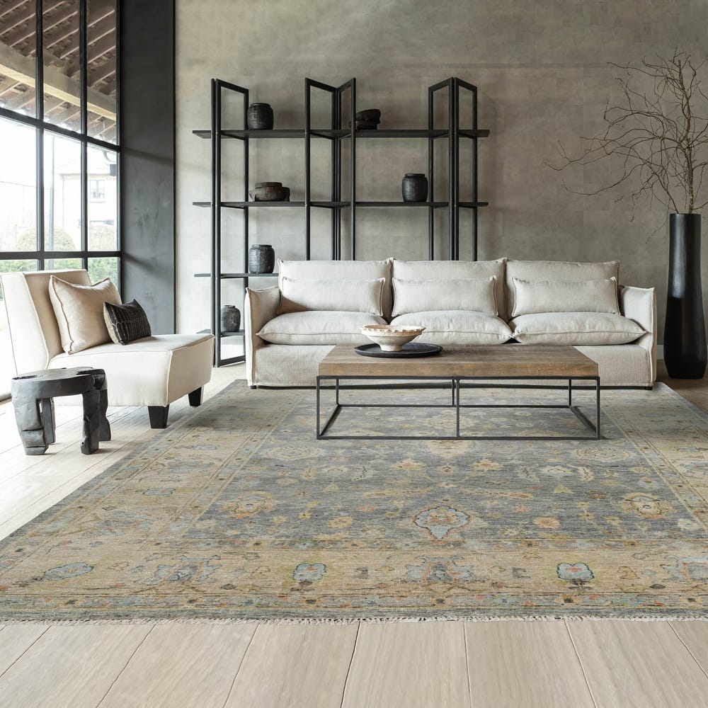 Multi Size Hand Knotted Blue Traditional Oushak Wool Oriental Area Rug