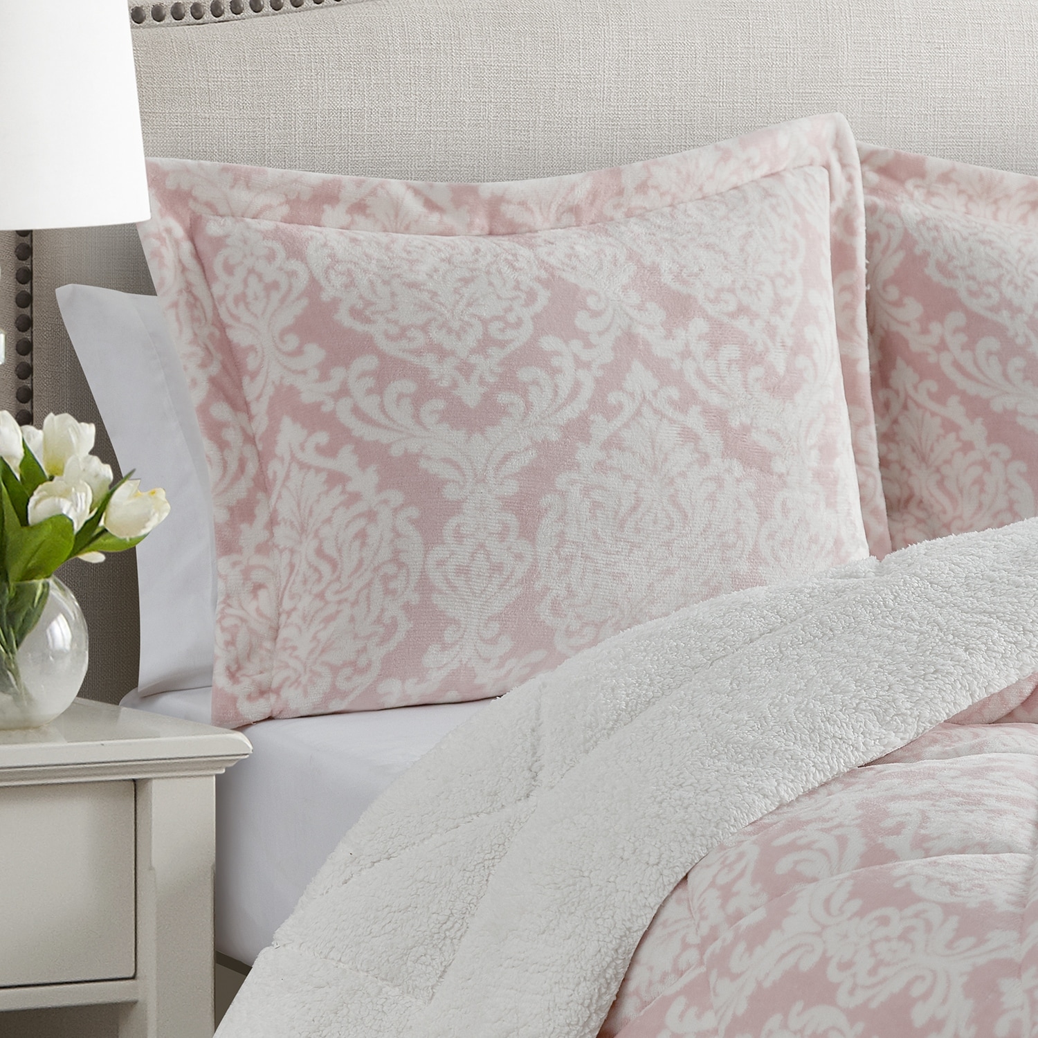 Cedar Court Hyde Damask Blush Polyester Plush Sherpa Comforter Set Wayfair Bedding Sets
