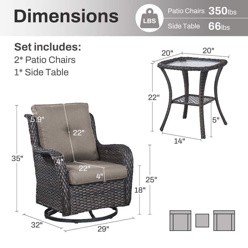 Gymojoy Wicker Swivel Glider Chair Outdoor Rocking Seating with Olefin Cushions