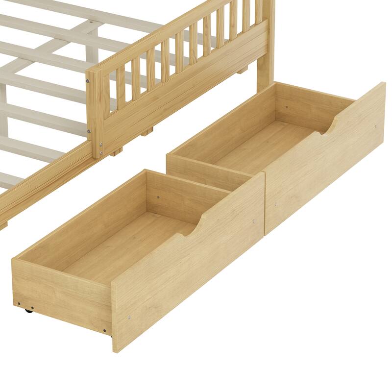 Classic Wooden Platform Bed with Dual Guardrails by Harper&Bright Designs