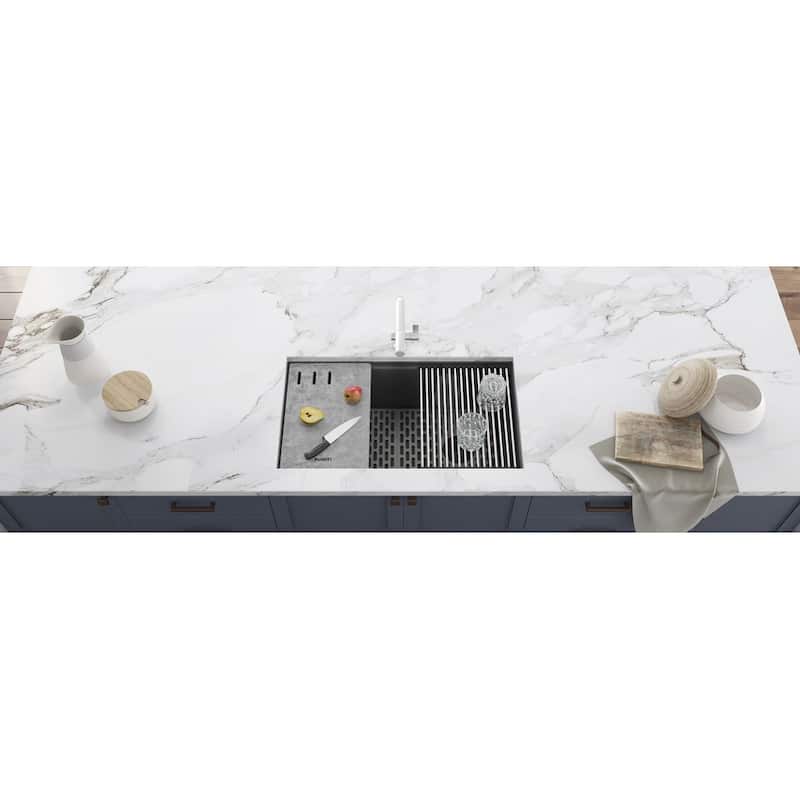 Ruvati 33-inch Undermount Workstation Granite Composite Kitchen Sink Urban Gray - RVG2302UG - 33" x 18-1/2″