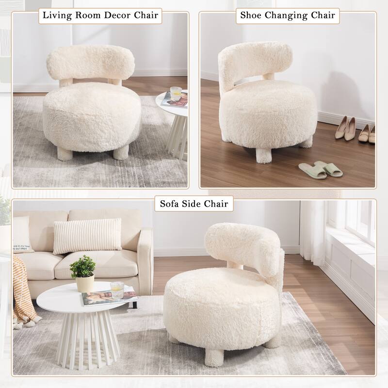 Fabric Armless Accent Chair with Curved Backrest & Solid Wood Legs