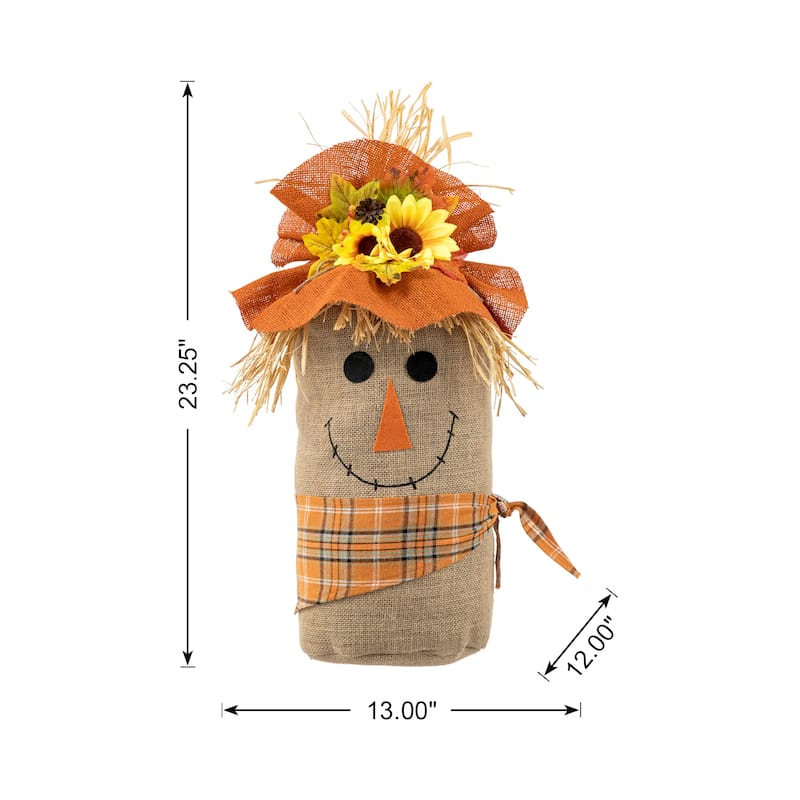 Glitzhome 23.25"H Fall Linen Scarecrow Doorstop Porch Decor - 13"W x 12"D x 23.25"H