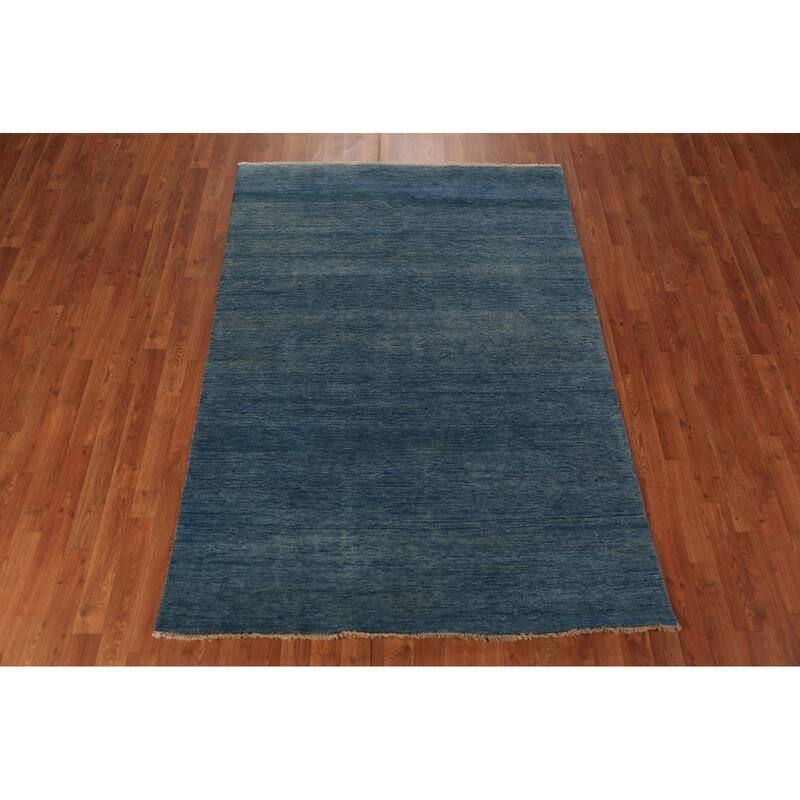 Blue Modern Gabbeh Oriental Rug Handmade Wool Carpet - 4'9" x 6'8"