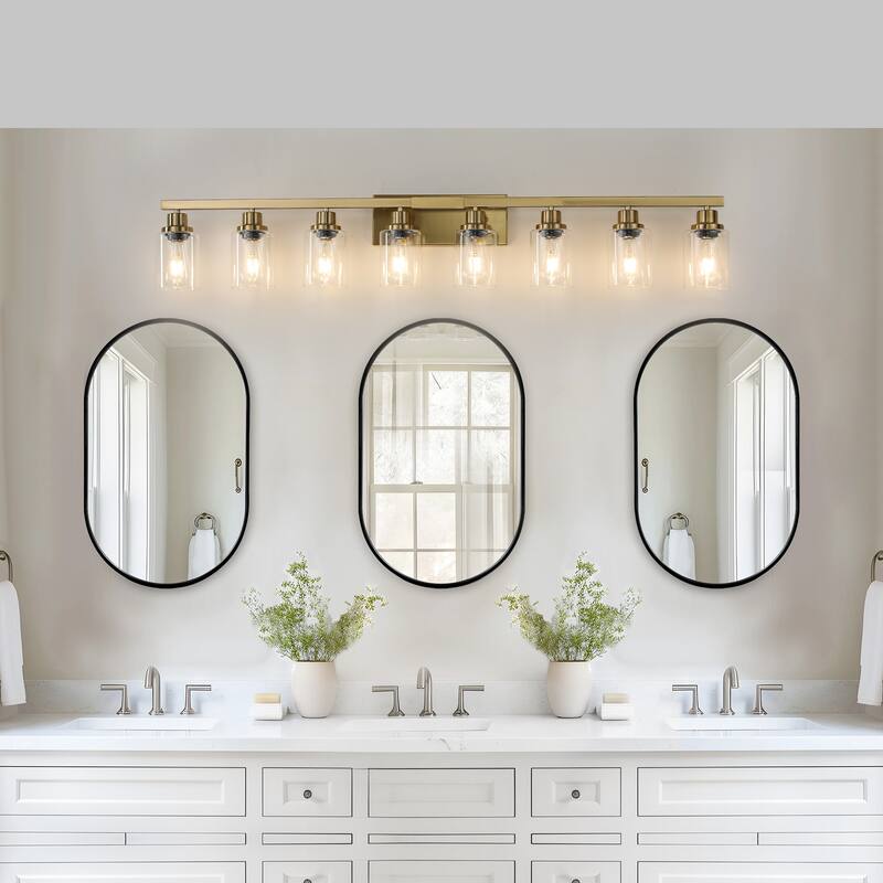 51" 8-Light Vanity Light with Clear Glass Shades, Modern Iron Metal Bathroom Wall Fixture for Mirror(No Bulbs) - Coppery - Coppery