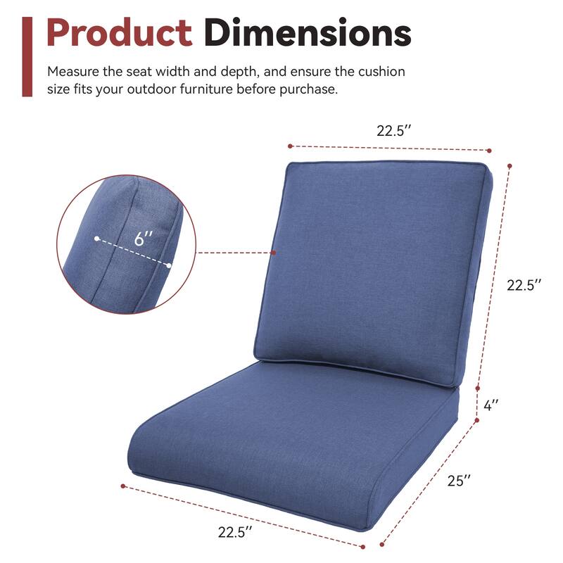 Gymojoy Pillow and Cushion Set Deep Seat Indoor/Outdoor - 25" x 22" x 4"