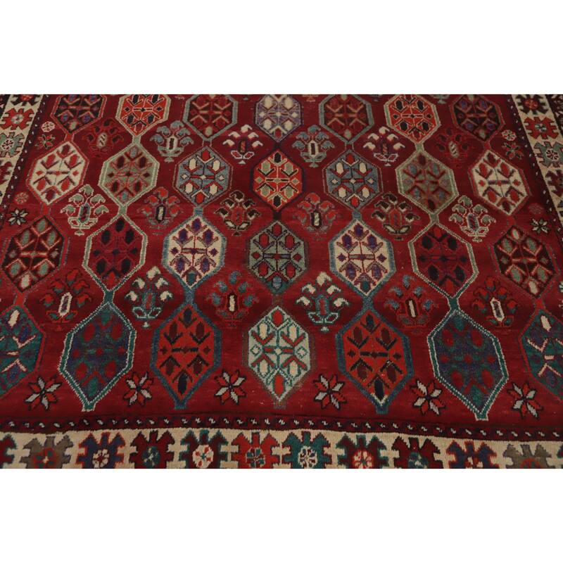Hand Knotted Oriental 100% Wool Carpet Traditional All-Over Red Shiraz Area Rug - 9' 5'' X 6' 5''