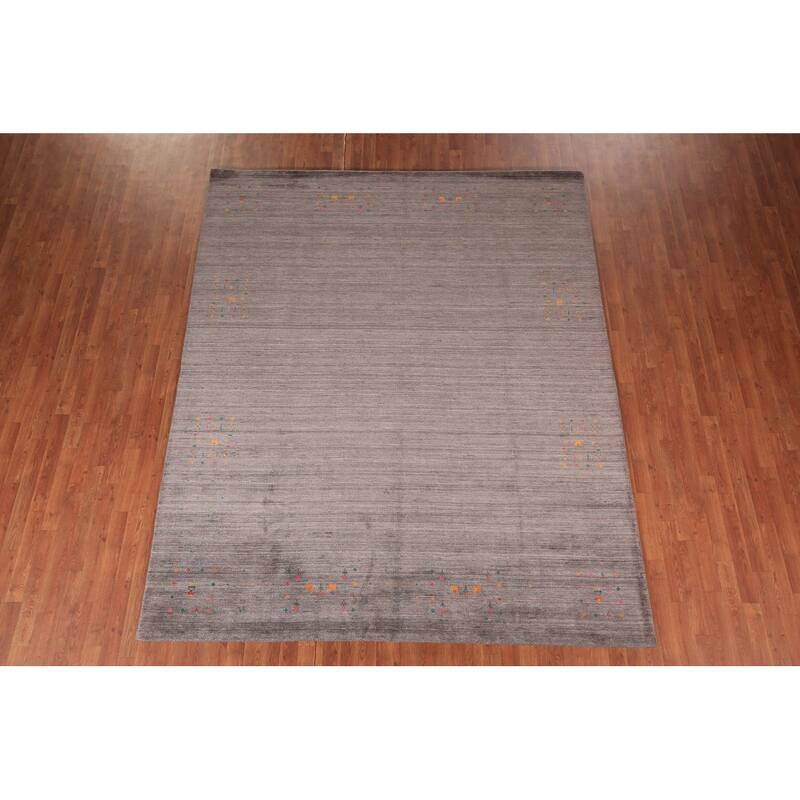 Earth Tone Striped Gabbeh Indian Area Rug Handmade Brown Silk Carpet - 8'1" X 9'9"
