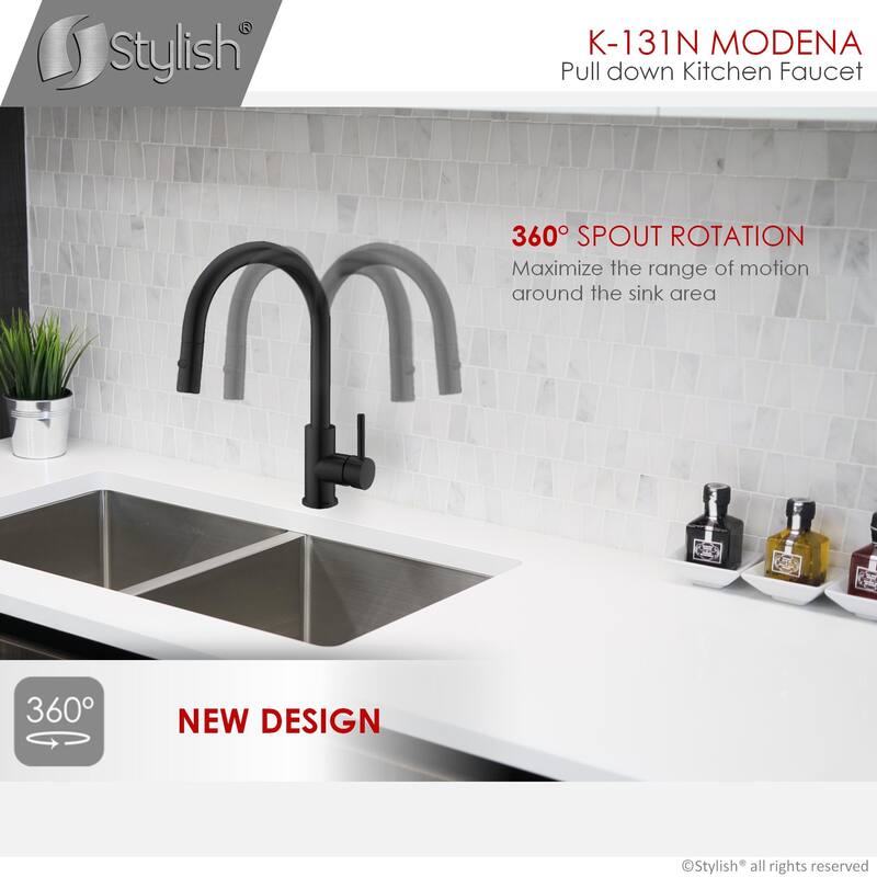 STYLISH Kitchen Sink Faucet Single Handle Pull Down Dual Mode in Stainless Steel - Faucet Height: 14 1/8" | Spout Height: 6 3/4"
