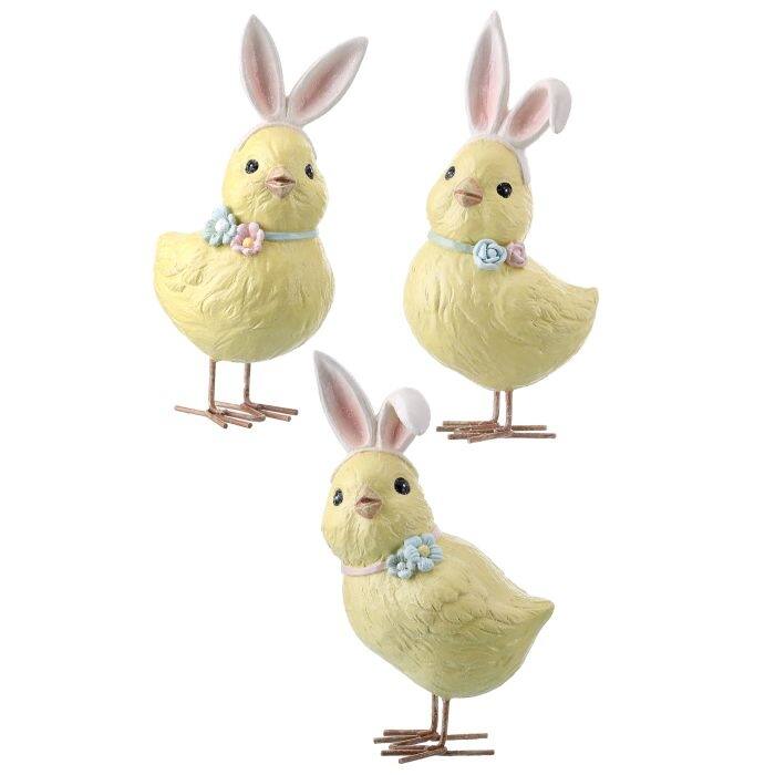 Resin Chick W Bunny Ears 5.5" Set of 3