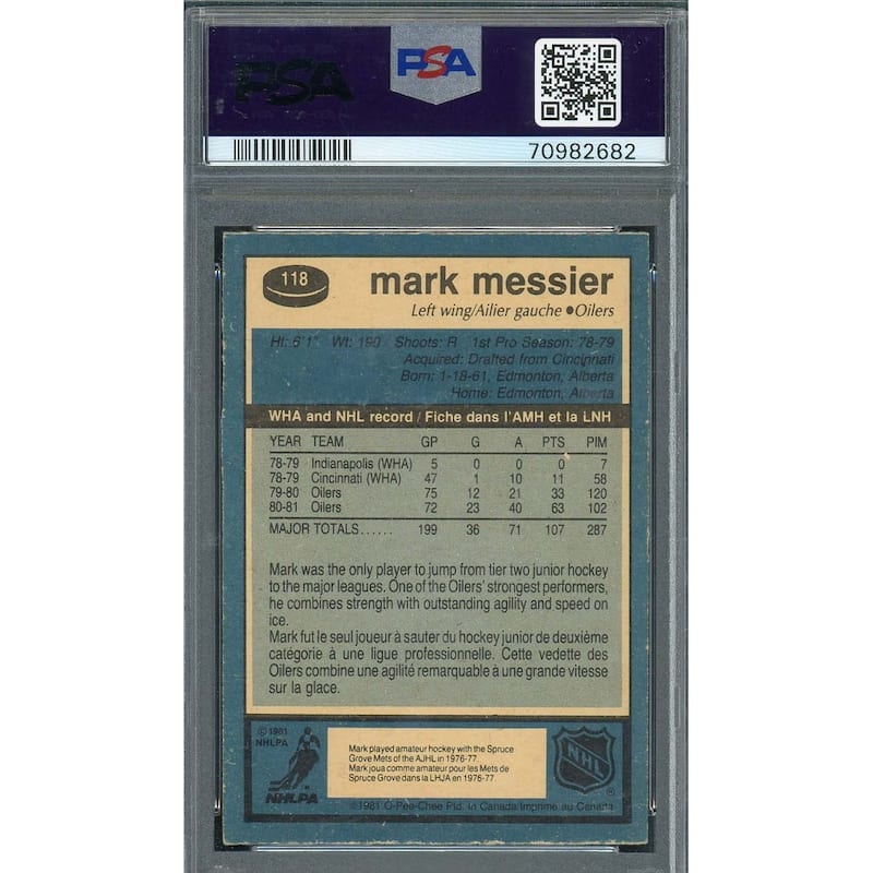 Mark Messier 1981 O-Pee-Chee Signed Hockey Card #118 Auto PSA 70982682 - 8'6" x 11'6"